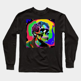 Vibrant Trippy Skull Art 27 Long Sleeve T-Shirt